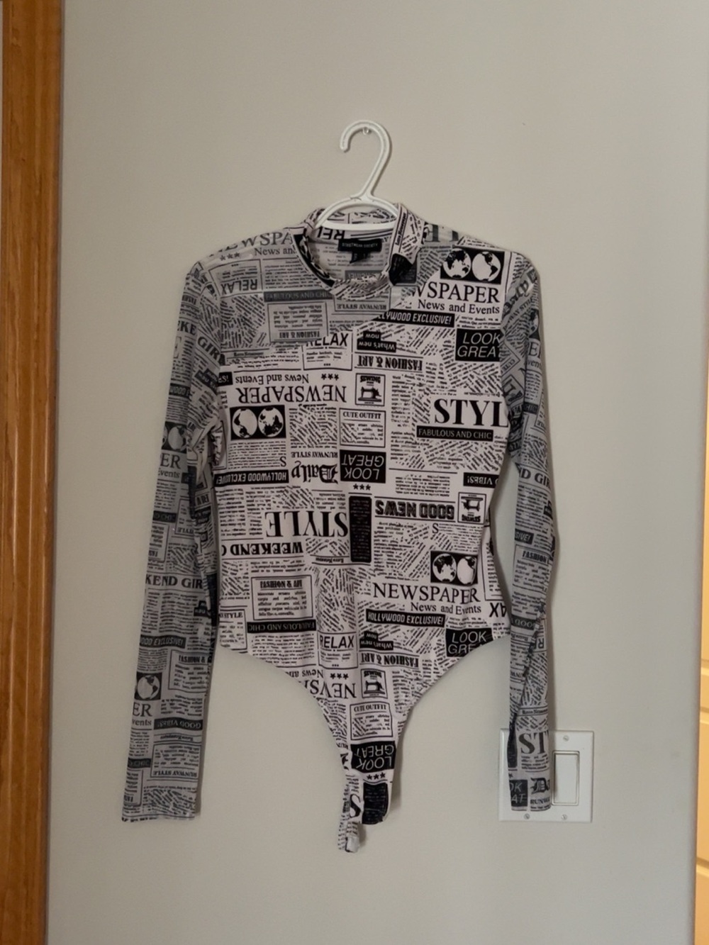 Urban Planet Black and White Newspaper Print Bodysuit